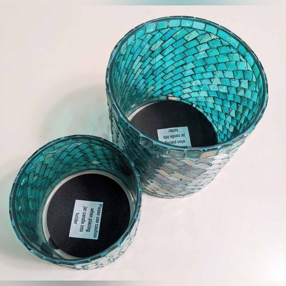Sonoma Mosaic Glass Candle Holders - Turquoise - Picture 3 of 9